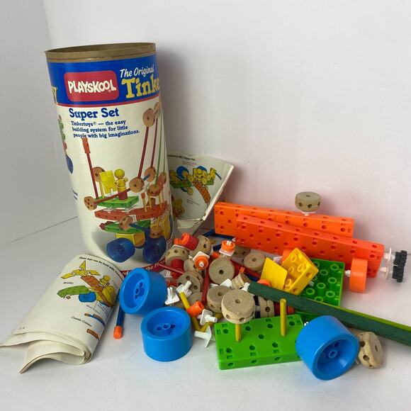 Vtg 1986 Playskool Tinkertoy Super Set & Big Builder Set Random Pieces in Each - Picture 3 of 12